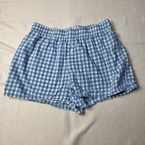 colsie women's sleep shorts gingham blue medium